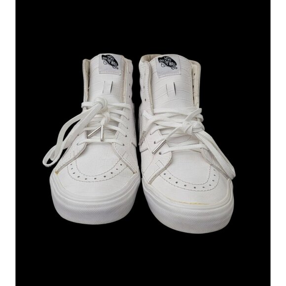 Vans Sk8-Hi Top Reissue Croc Embossed White Leather Sneakers Sz 8.5M / 10W - Picture 3 of 11